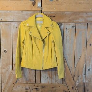 Michael Kors Mustard Yellow Leather Bomber Motorcycle Jacket.  Small